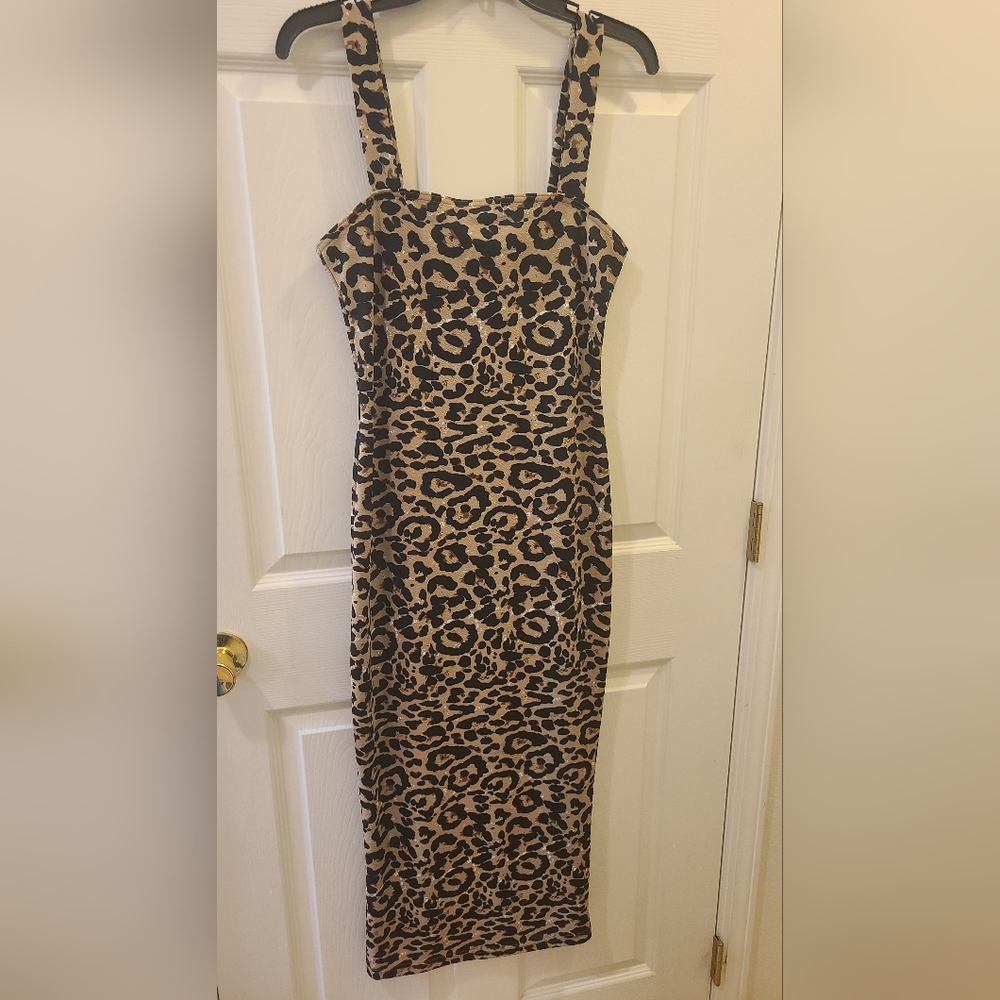 SHEIN Brown Leopard Print Midi Dress